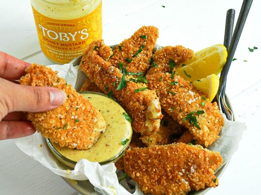 Crispy Chicken Tenders with Toby's Honey Mustard Dressing and Dip