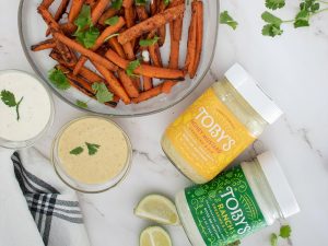 roasted carrot fries with ranch and honey mustard