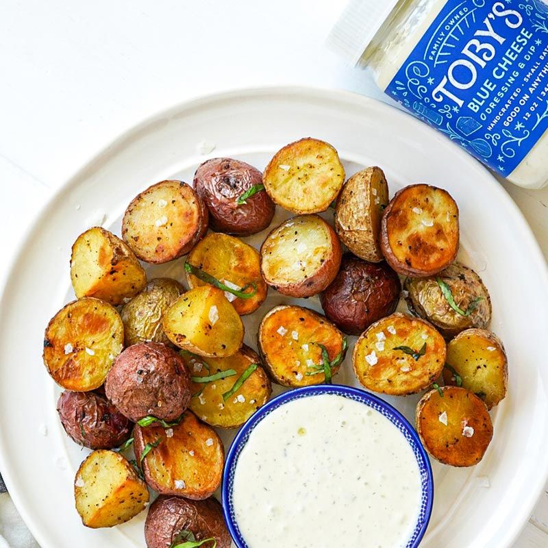 roasted potatoes with Toby's Blue Cheese Dressing & Dip