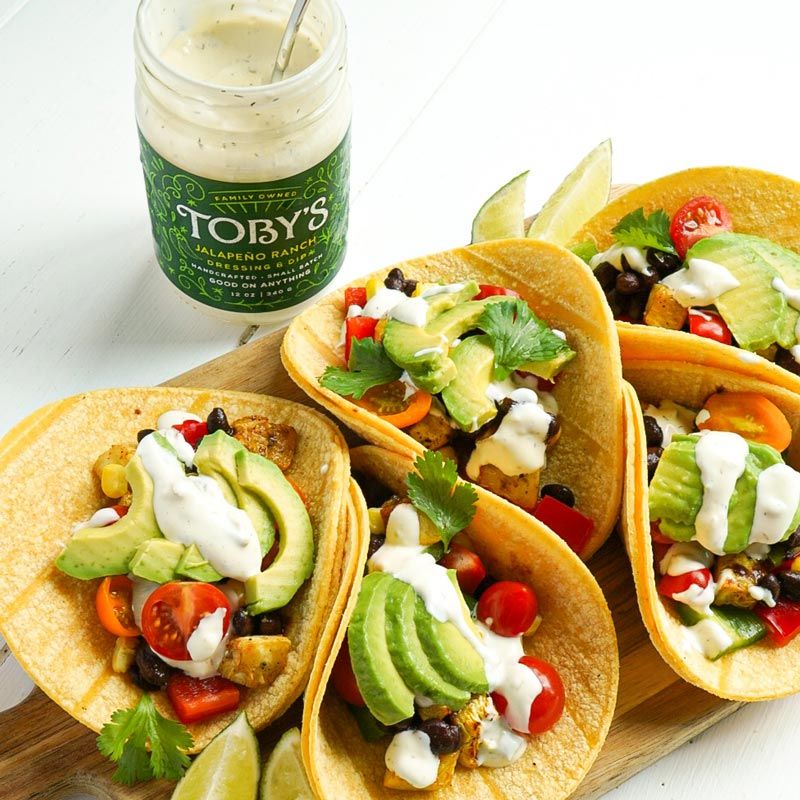 veggie tacos with Toby's Jalapeno Ranch Dressing