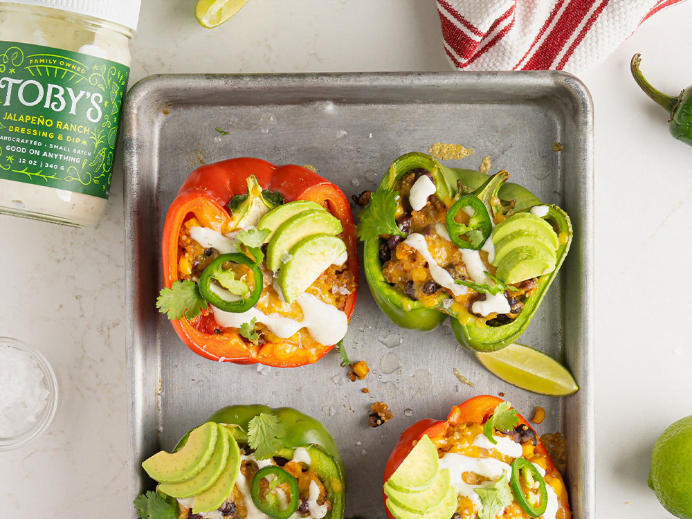 Vegetarian Stuffed Bell Peppers with Jalapeño Ranch Dressing
